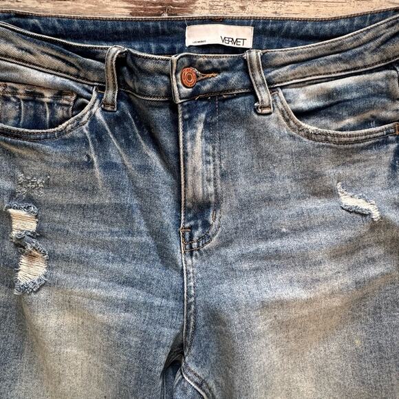 VERVET by Flying Monkey High Rise Kick Flare Jeans Sz 29 Raw Hem - Picture 2 of 4